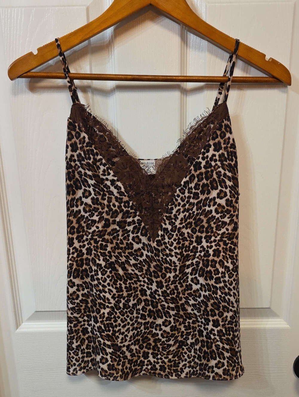 Melrose and Market Leopard-Print Lace Trim Cami - Brown/Tan